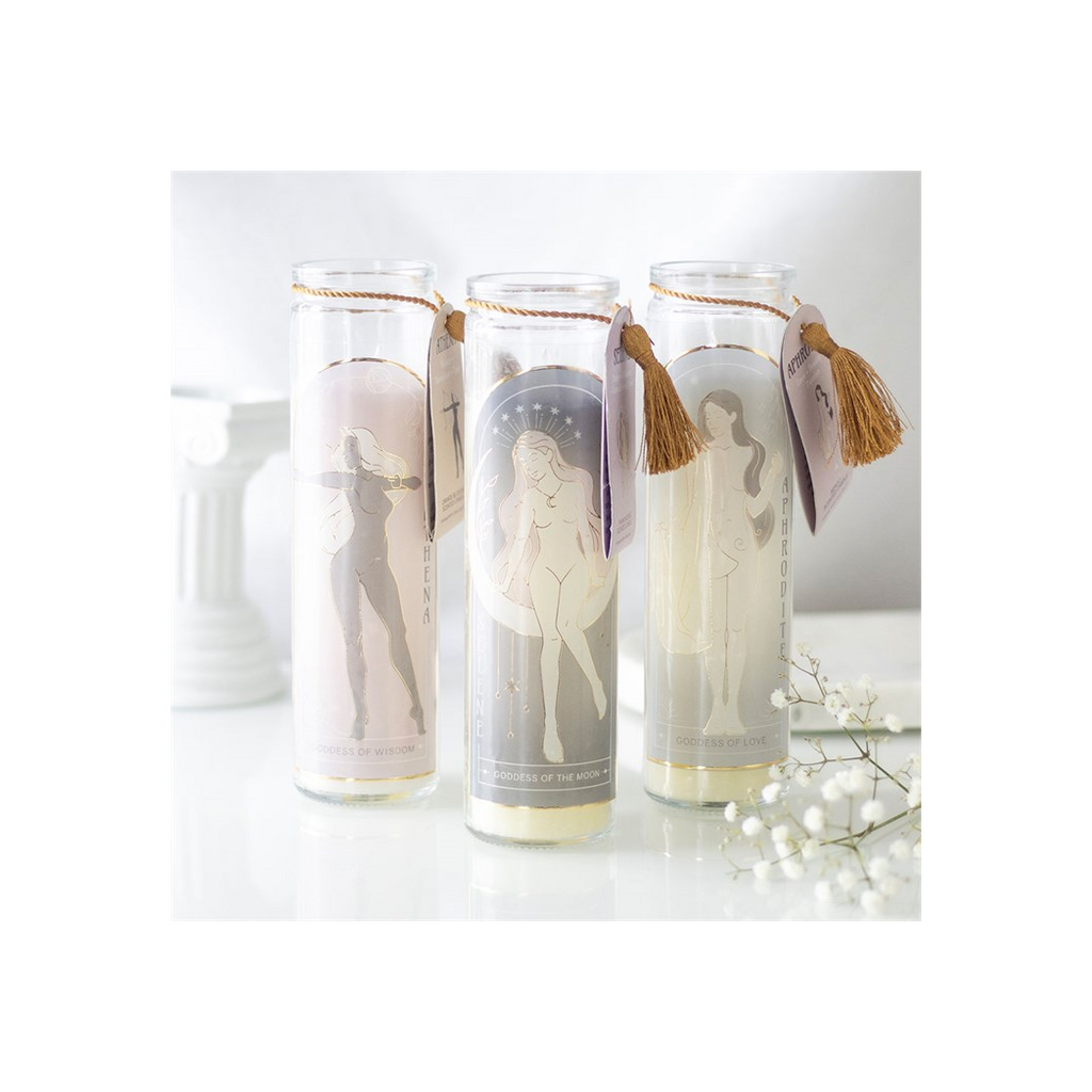 Athena Goddess Tube Candle with Clear Quartz Crystals | Candles