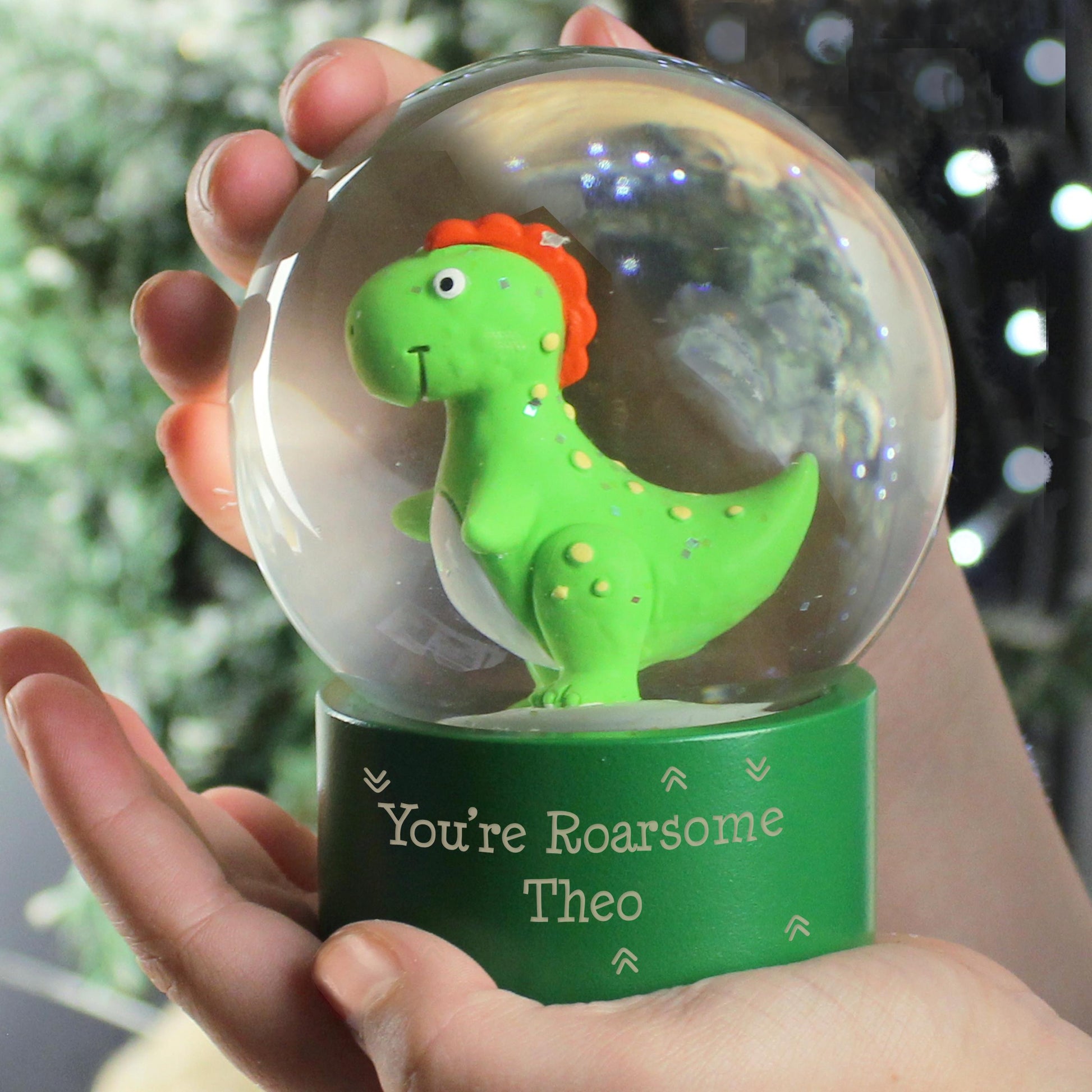 Personalised Message Dinosaur Glitter Snow Globe - Snow Globe - Inspired Creative Gifts