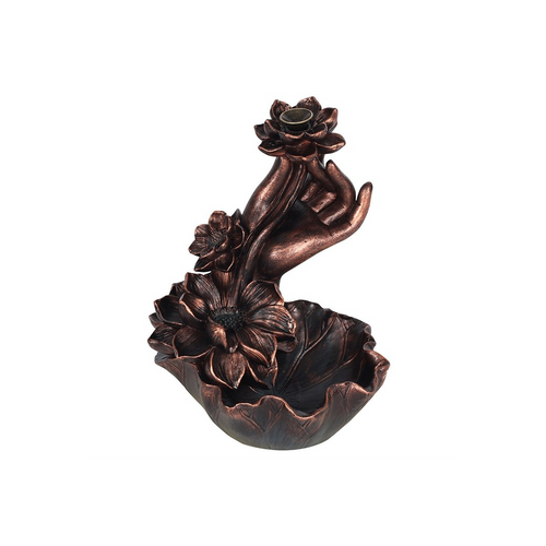 Bronze Effect Hand with Flower Backflow Incense Burner | Backflow Burners & Cones