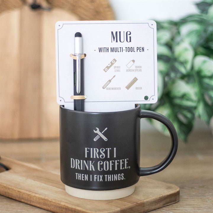 First I Drink Coffee Mug with Multi - tool Pen | Inspired Creative Gifts
