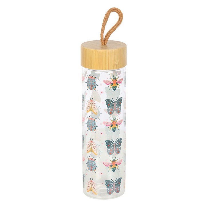 Floral Bug Print Glass Water Bottle | Inspired Creative Gifts | UK Supplier