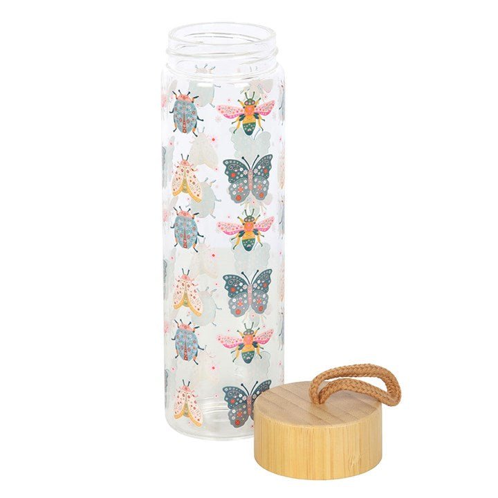 Floral Bug Print Glass Water Bottle | Inspired Creative Gifts | UK Supplier