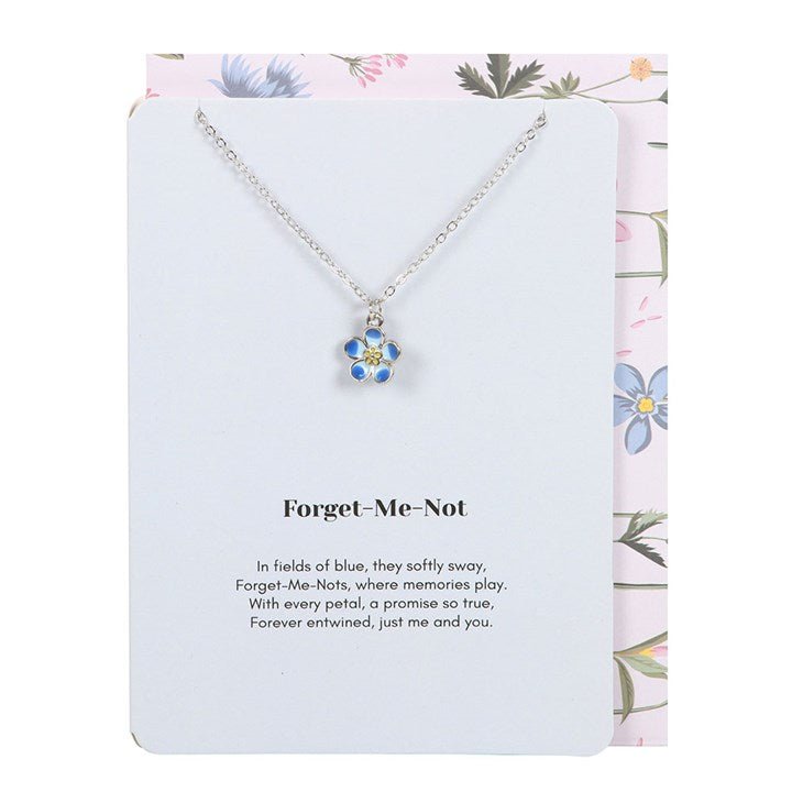 Forget - Me - Not Flower Necklace on Greeting Card | Inspired Creative Gifts | UK Supplier