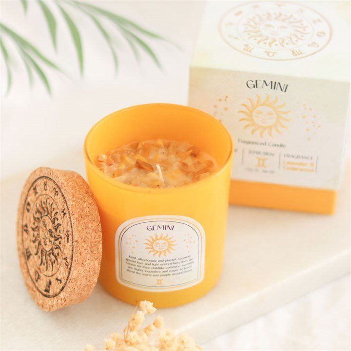 Gemini Lavender & Cedarwood Gemstone Zodiac Candle | Inspired Creative Gifts | UK Supplier