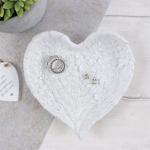 Glitter Heart Shaped Angel Wing Trinket Dish | Inspired Creative Gifts | UK Supplier