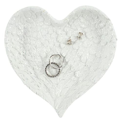 Glitter Heart Shaped Angel Wing Trinket Dish | Inspired Creative Gifts | UK Supplier