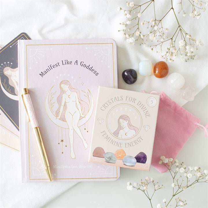 Goddess Energy A5 Manifestation Journal and Rose Quartz Crystal Pen | Inspired Creative Gifts | UK Supplier