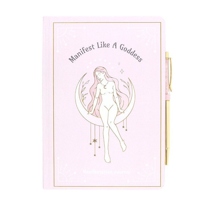 Goddess Energy A5 Manifestation Journal and Rose Quartz Crystal Pen | Inspired Creative Gifts | UK Supplier