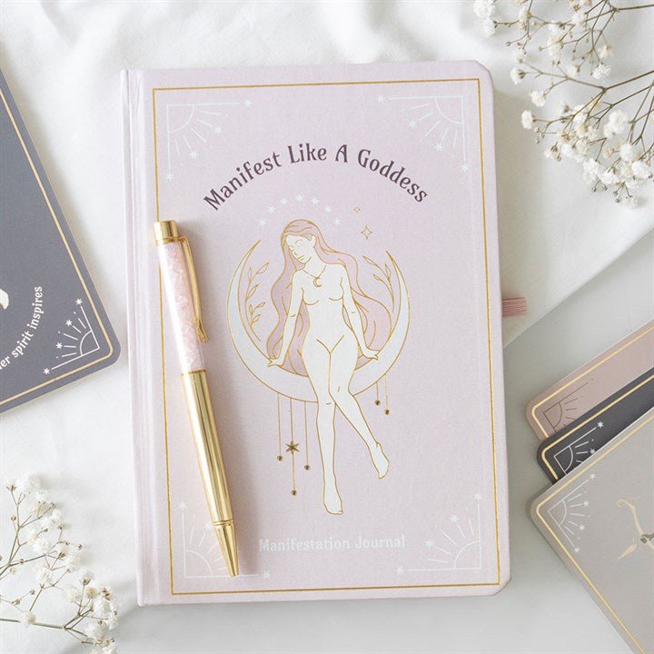 Goddess Energy A5 Manifestation Journal and Rose Quartz Crystal Pen | Inspired Creative Gifts | UK Supplier