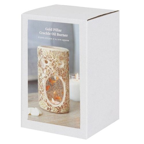 Gold Pillar Crackle Glass Oil Burner and Wax Warmer | Inspired Creative Gifts | UK Supplier