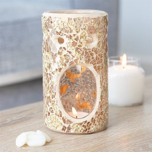 Gold Pillar Crackle Glass Oil Burner and Wax Warmer | Inspired Creative Gifts | UK Supplier