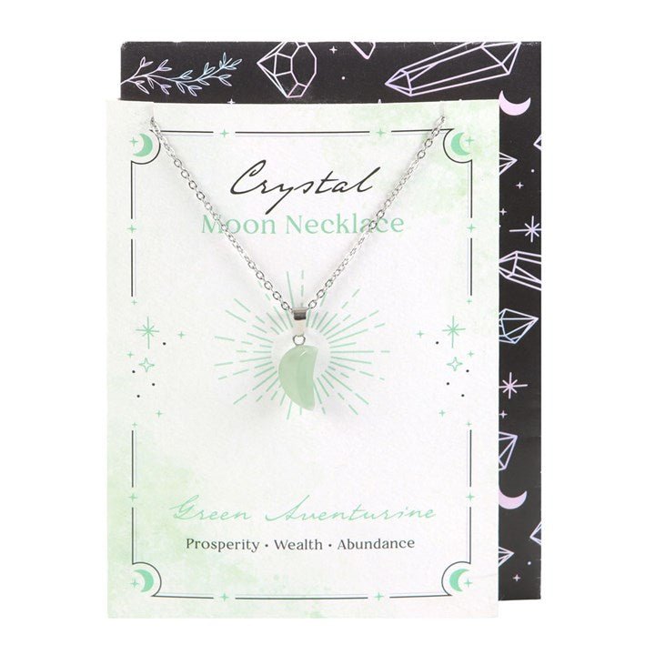 Green Aventurine Crystal Moon Necklace on Greeting Card | Inspired Creative Gifts | UK Supplier