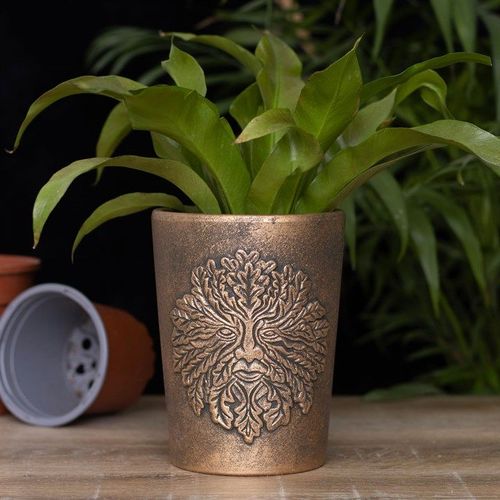 Green Man Bronze Terracotta Plant Pot by Lisa Parker | Inspired Creative Gifts | UK Supplier