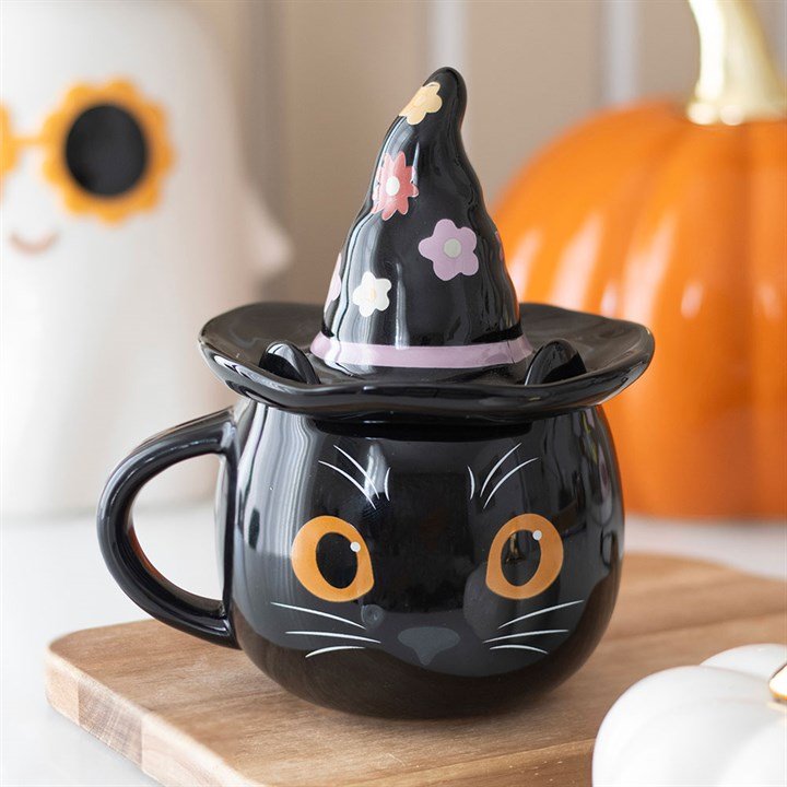 Groovy Witch Cat Lidded Mug | Inspired Creative Gifts | UK Supplier