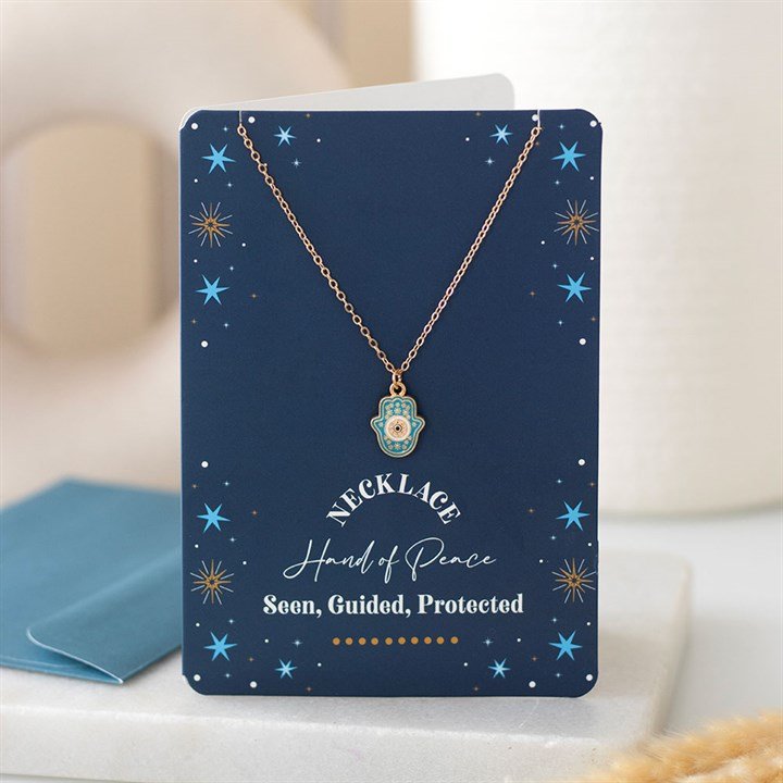 Hand of Hamsa Necklace on Greeting Card | Inspired Creative Gifts | UK Supplier