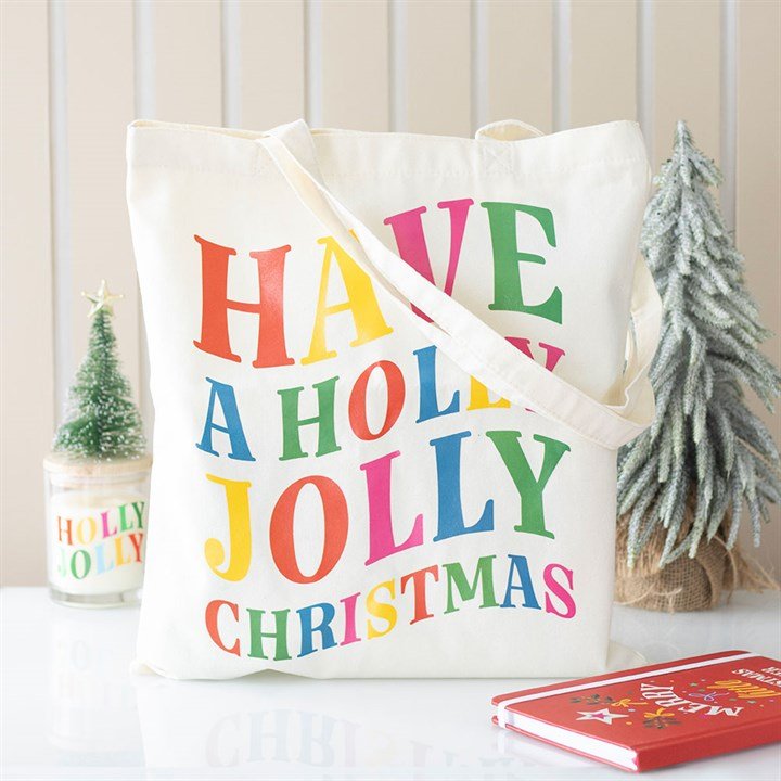 Holly Jolly Christmas Polyester Tote Bag | Inspired Creative Gifts | UK Supplier