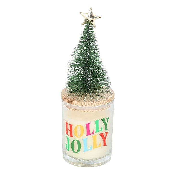 Holly Jolly Pine & Fir Glass Candle with Tree | Inspired Creative Gifts | UK Supplier