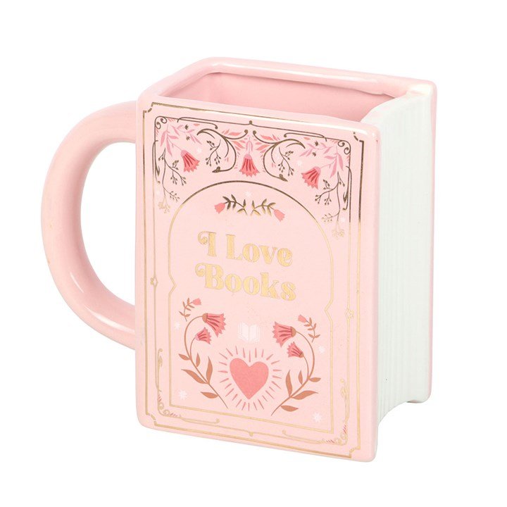 I Love Books Pink Book Shaped Mug | Inspired Creative Gifts | UK Supplier