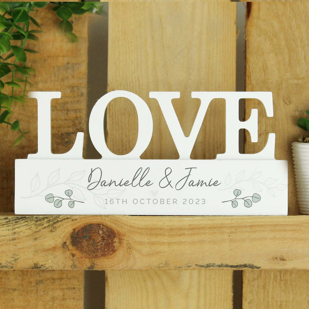 Personalised Botanical Wooden Love Ornament Sign, Wedding Personalised Sign, Family Sign