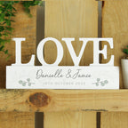 Personalised Botanical Wooden Love Ornament Sign, Wedding Personalised Sign, Family Sign