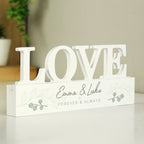 Personalised Botanical Wooden Love Ornament Sign, Wedding Personalised Sign, Family Sign