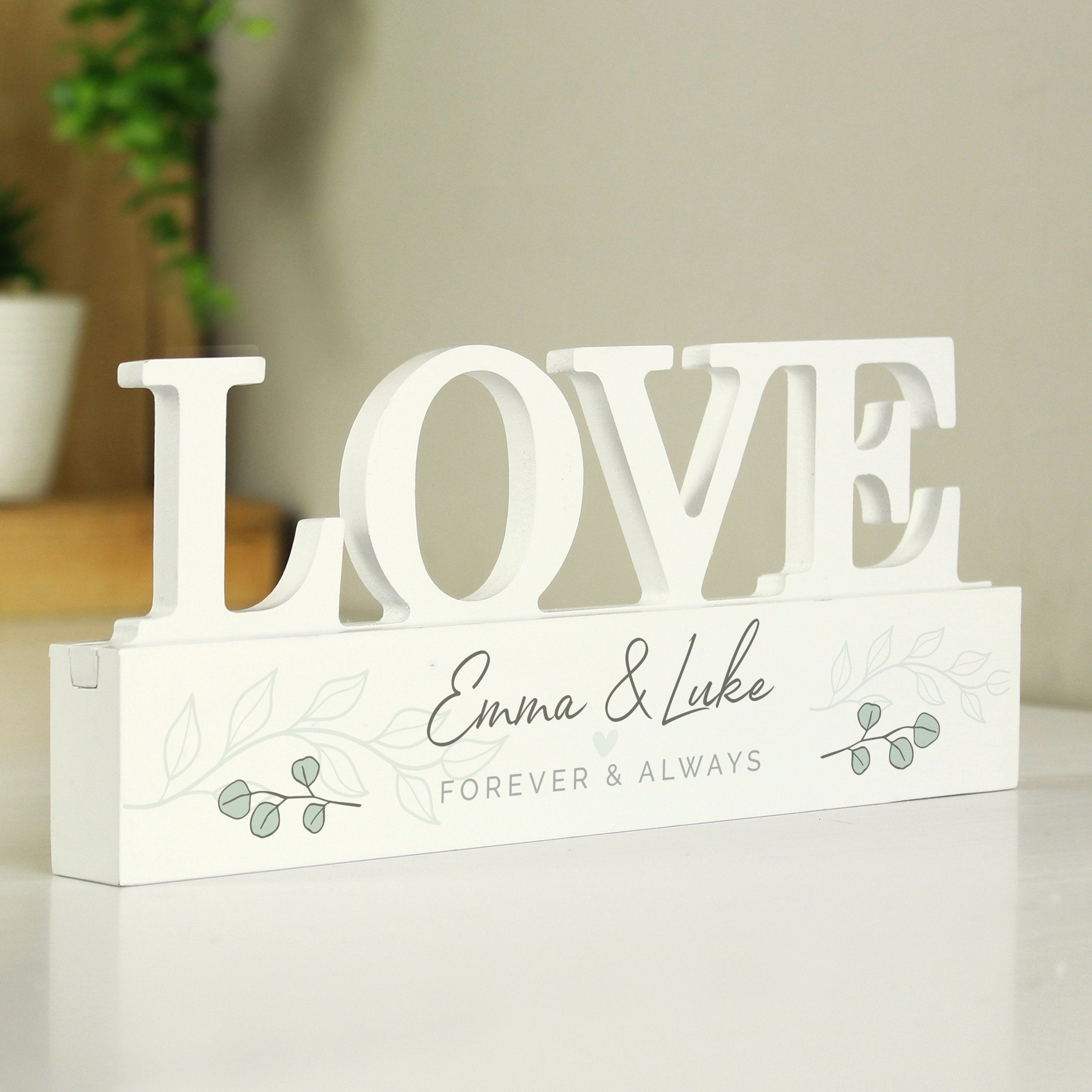 Personalised Botanical Wooden Love Ornament Sign, Wedding Personalised Sign, Family Sign