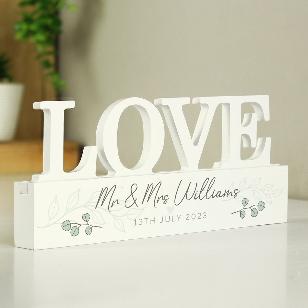 Personalised Botanical Wooden Love Ornament Sign, Wedding Personalised Sign, Family Sign