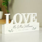 Personalised Botanical Wooden Love Ornament Sign, Wedding Personalised Sign, Family Sign