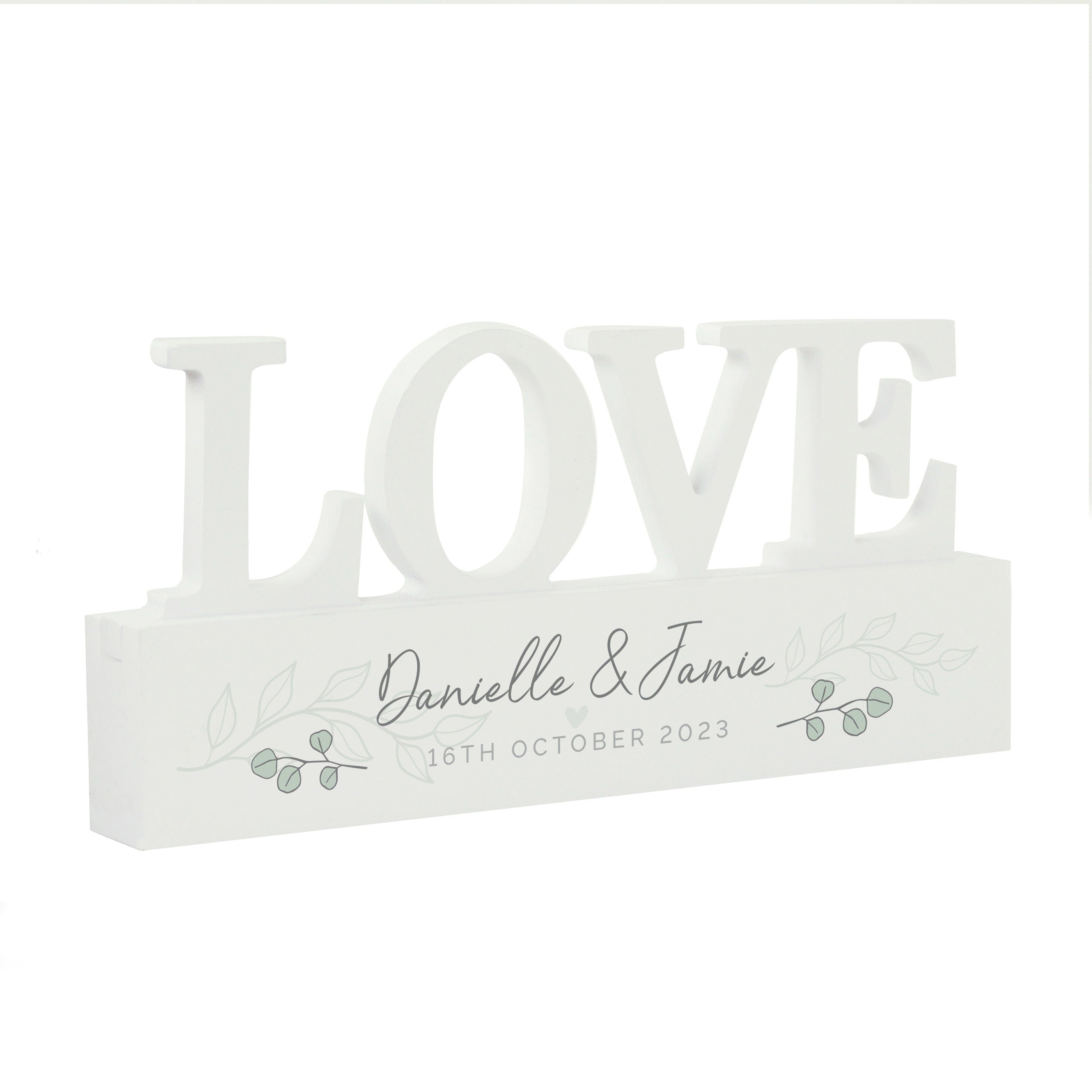 Personalised Botanical Wooden Love Ornament Sign, Wedding Personalised Sign, Family Sign