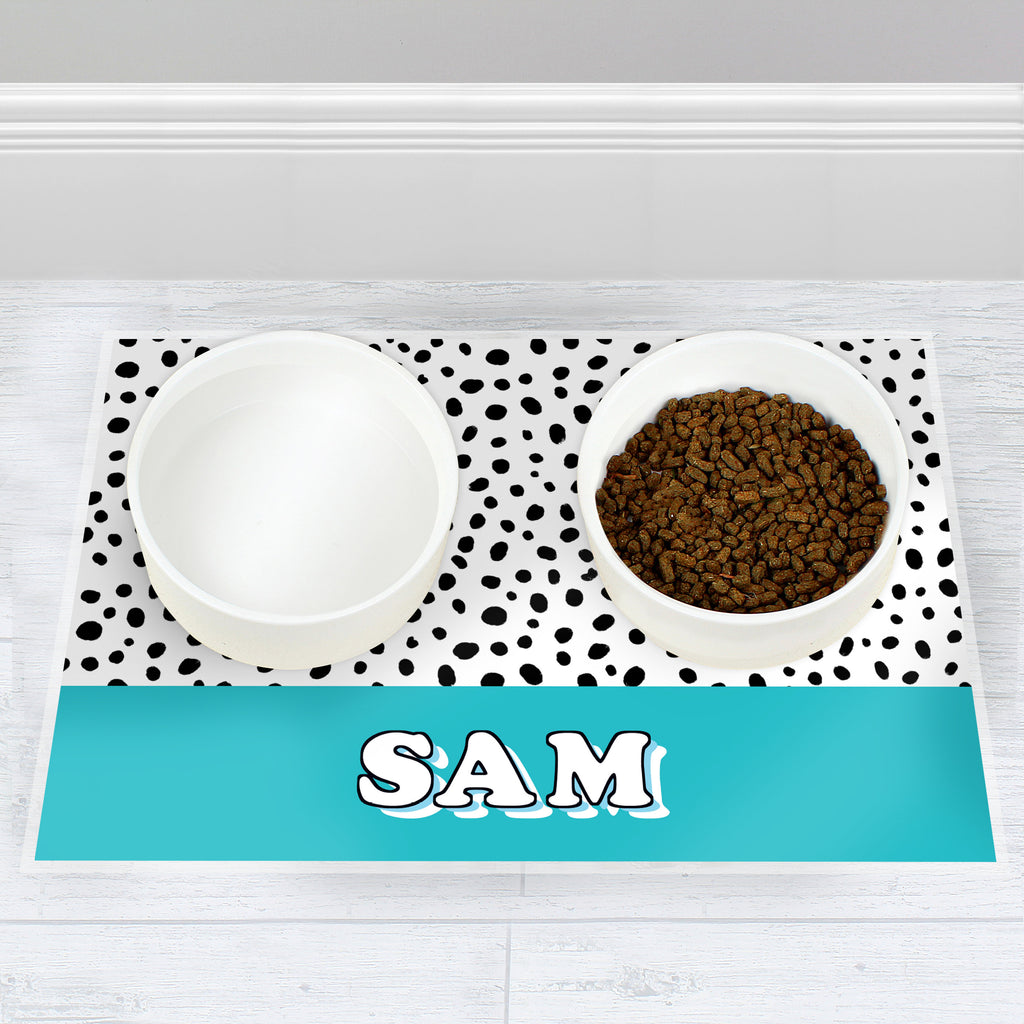 Personalised Blue or Pink Spots Dog Pet Bowl Mat