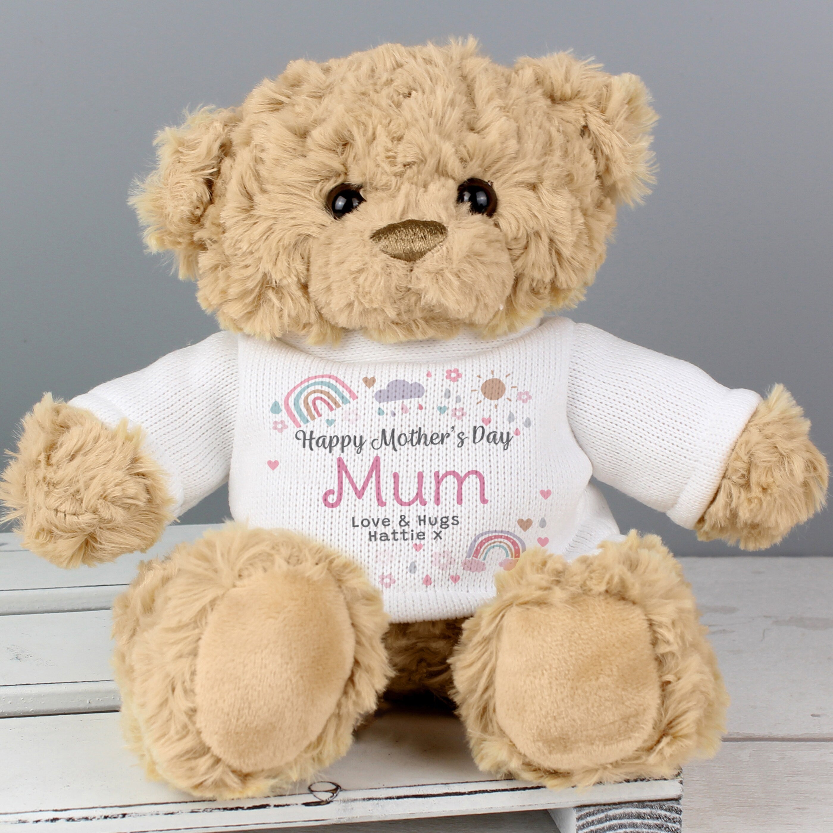 Personalised Rainbows & Sunshine Teddy Bear, ideal for Birthdays, Weddings, 18th or 21st Birthdays