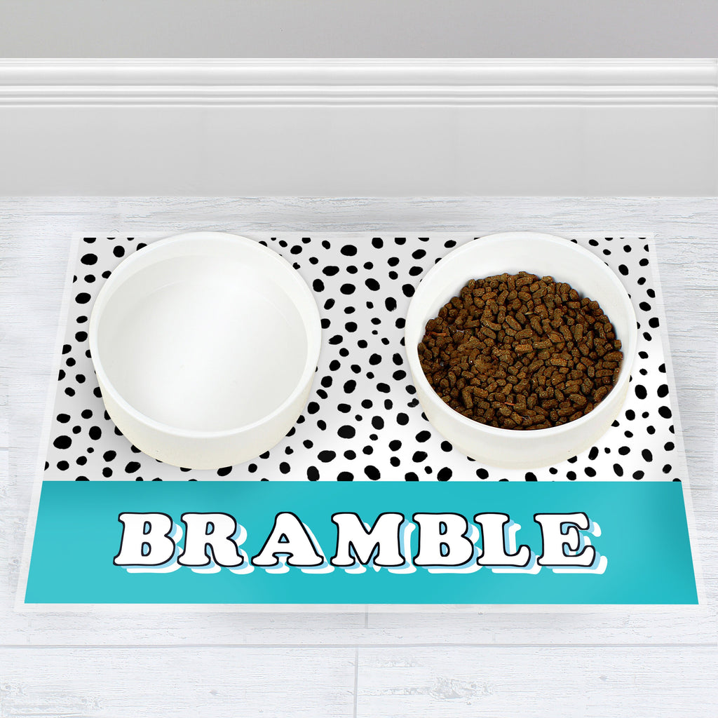 Personalised Blue or Pink Spots Dog Pet Bowl Mat