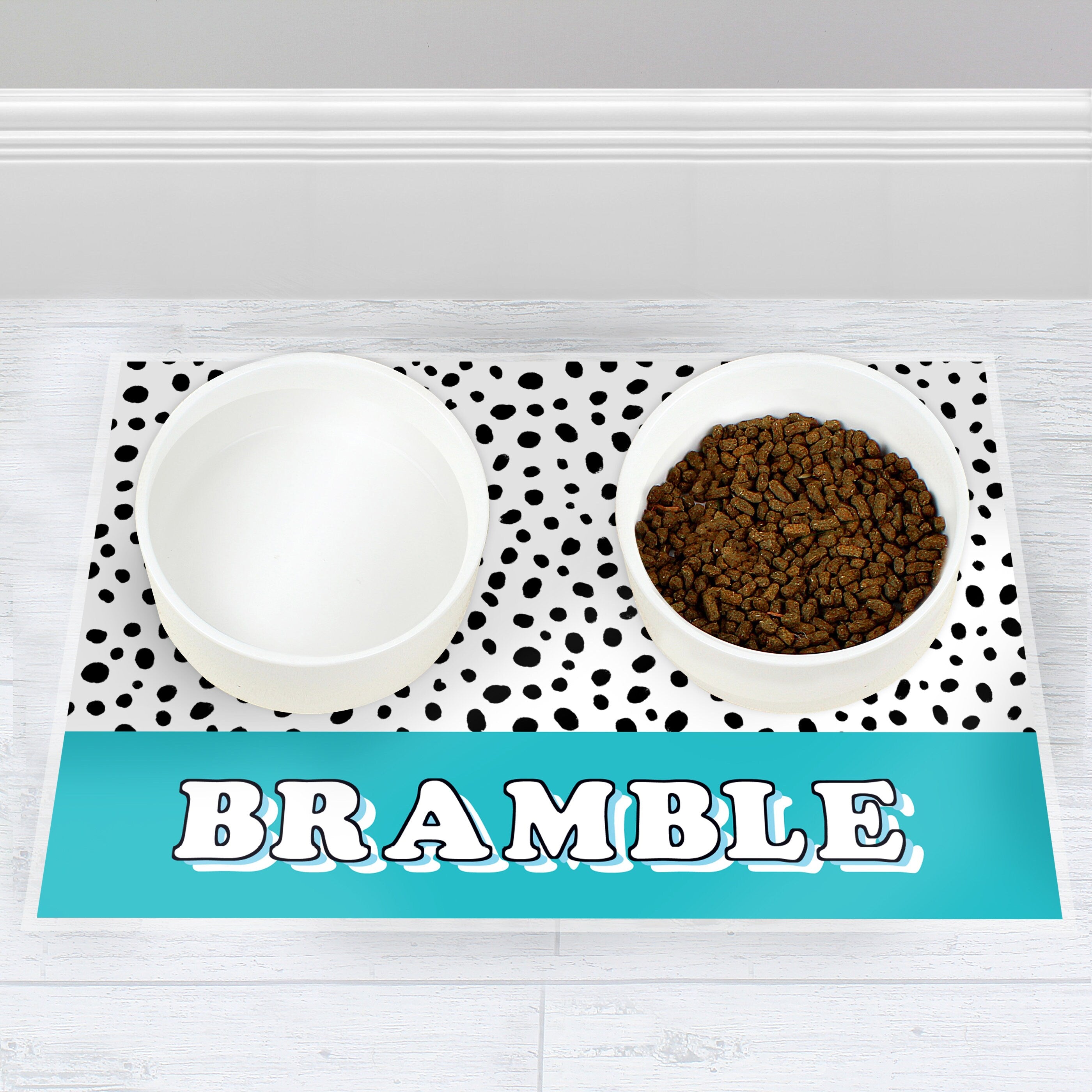 Personalised Blue or Pink Spots Dog Pet Bowl Mat