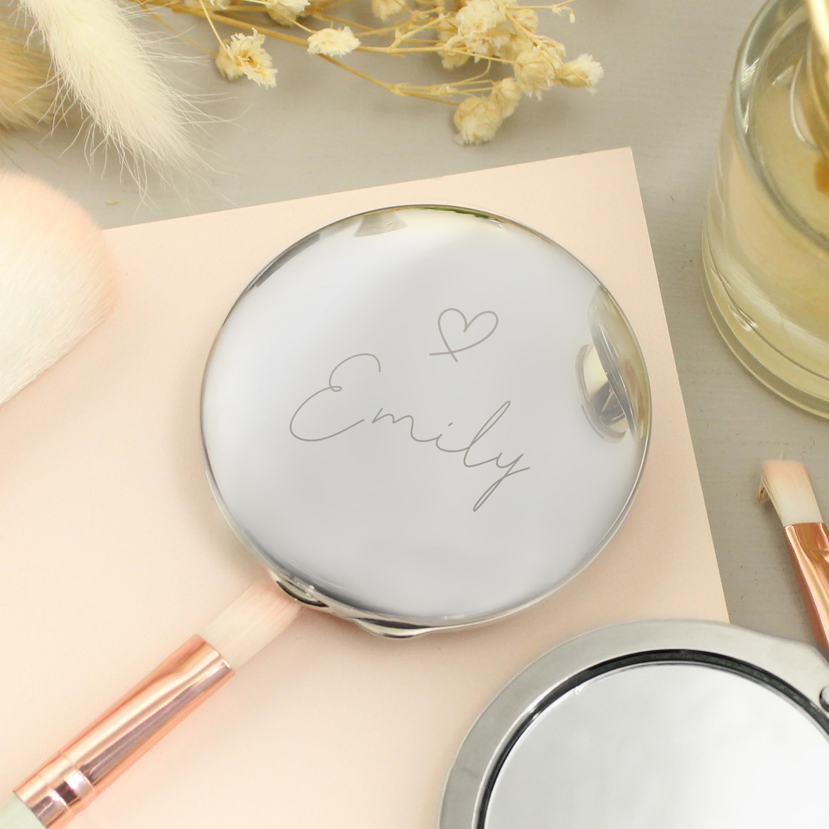 Silver Heart Compact Mirror | Personalized Gift for Special Occasions
