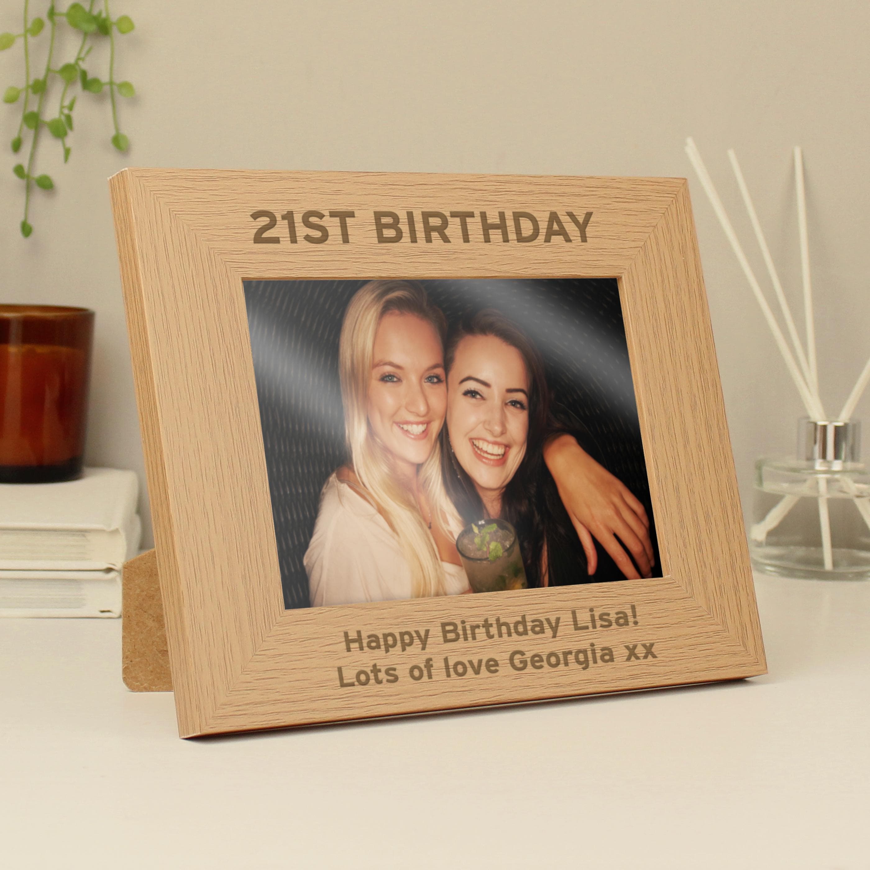 Personalised Bold Text 5x7 Landscape Oak Finish Photo Frame | Big Birthday - 16th, 18th, 21st, 30th, 40th, 50th, 60th, 70th