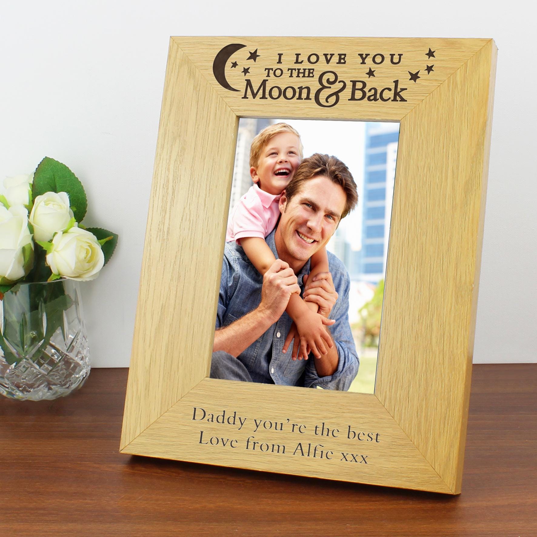 Personalised 'To the Moon and Back' 6x4 Oak Finish Photo Frame | Valentines Day | Birthday | Wedding