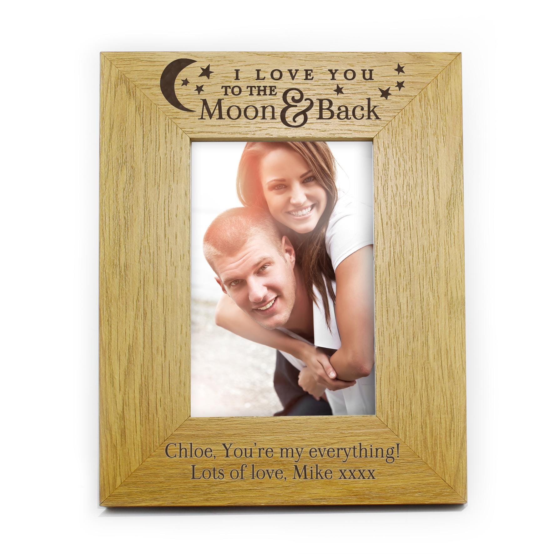 Personalised 'To the Moon and Back' 6x4 Oak Finish Photo Frame | Valentines Day | Birthday | Wedding