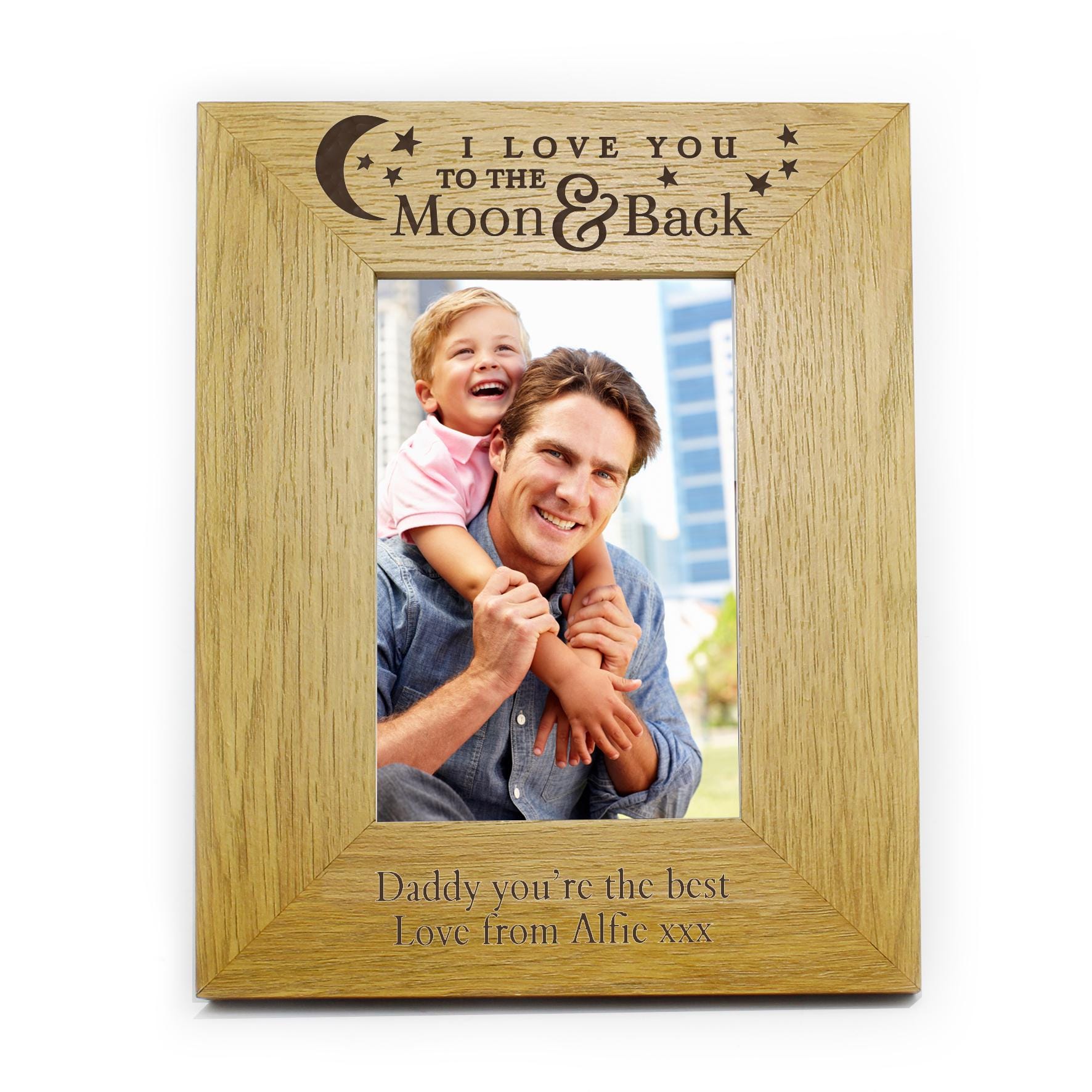 Personalised 'To the Moon and Back' 6x4 Oak Finish Photo Frame | Valentines Day | Birthday | Wedding