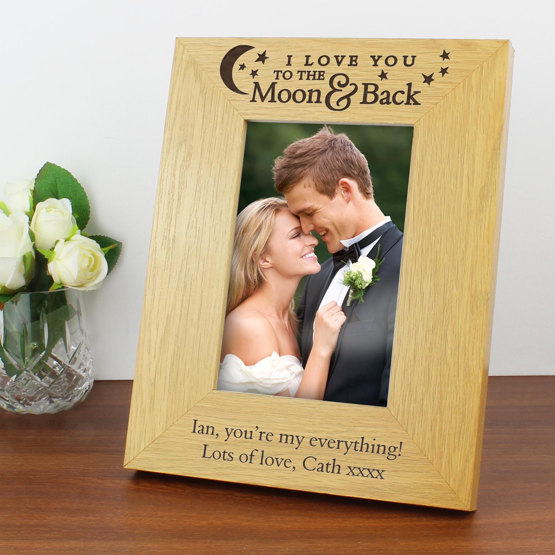 Personalised 'To the Moon and Back' 6x4 Oak Finish Photo Frame | Valentines Day | Birthday | Wedding