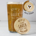 Personalised Bamboo Coaster & Pint Glass Set for Him | Fathers Day/Birthday Gift