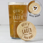 Personalised Bamboo Coaster & Pint Glass Set for Him | Fathers Day/Birthday Gift