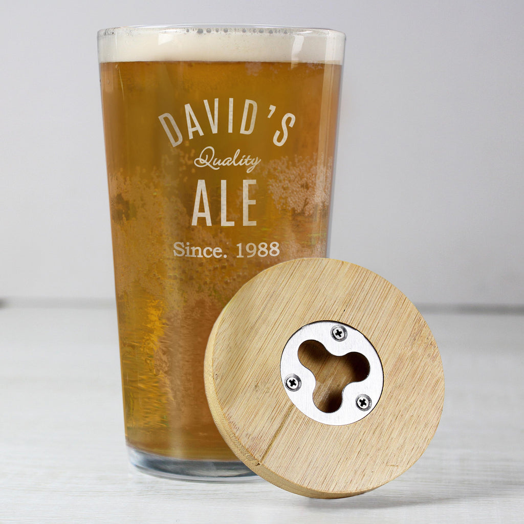 Personalised Bamboo Coaster & Pint Glass Set for Him | Fathers Day/Birthday Gift