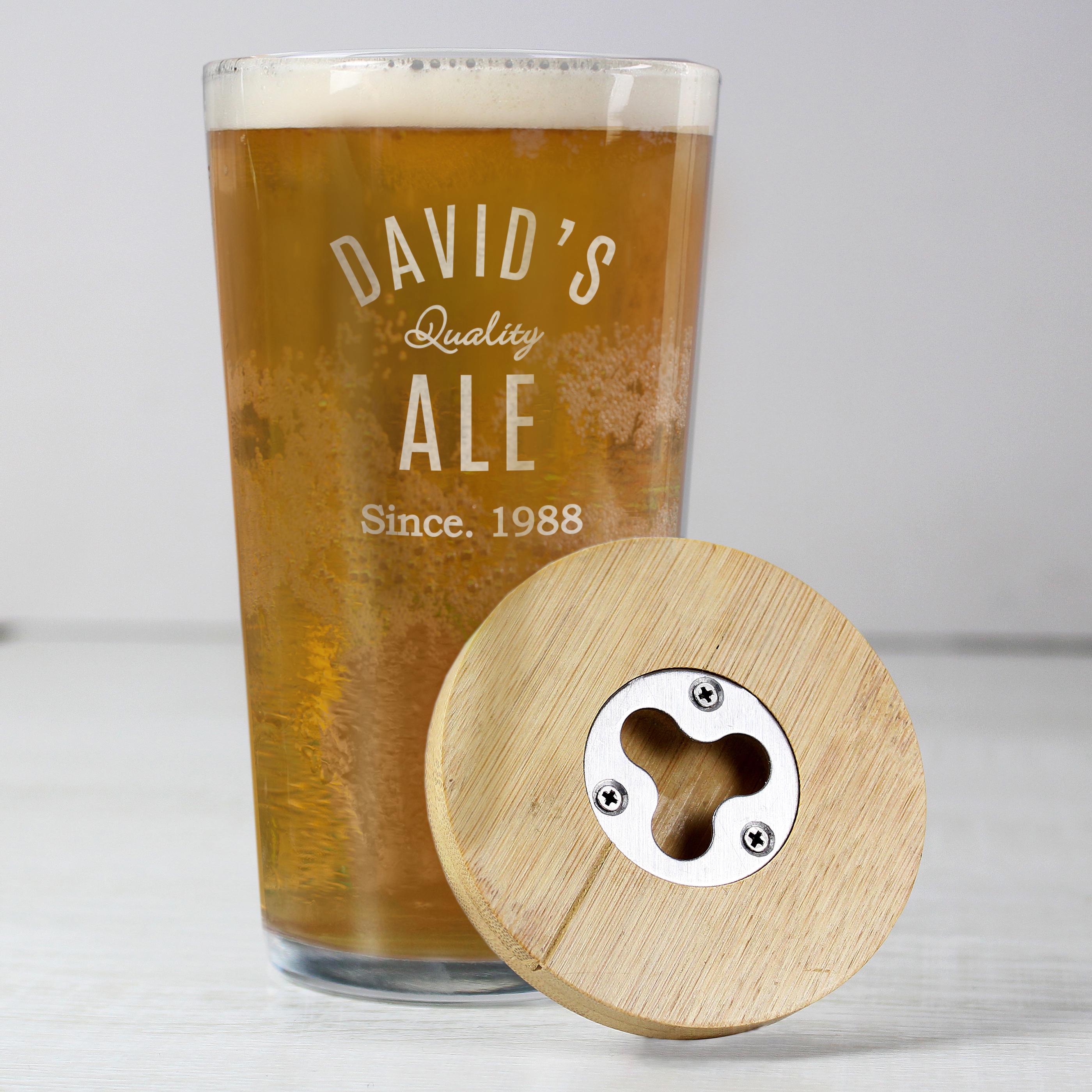 Personalised Bamboo Coaster & Pint Glass Set for Him | Fathers Day/Birthday Gift