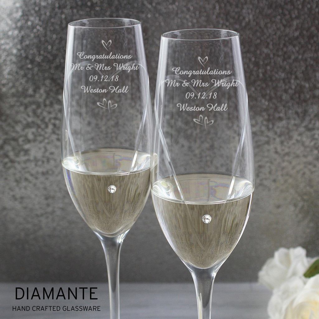Personalised Hand Cut Little Hearts Pair of Flutes with Gift Box - Inspired Creative Gifts