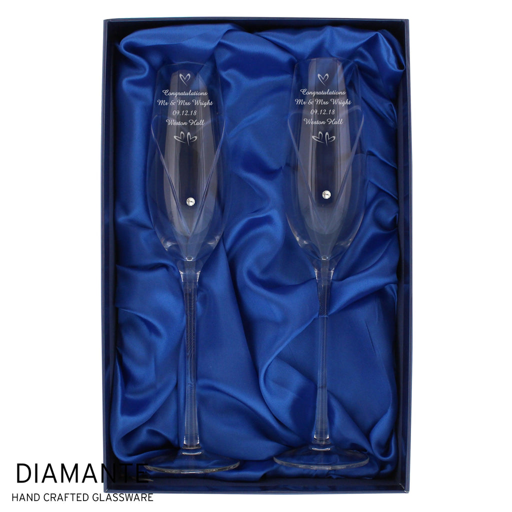 Personalised Hand Cut Little Hearts Pair of Flutes with Gift Box - Inspired Creative Gifts