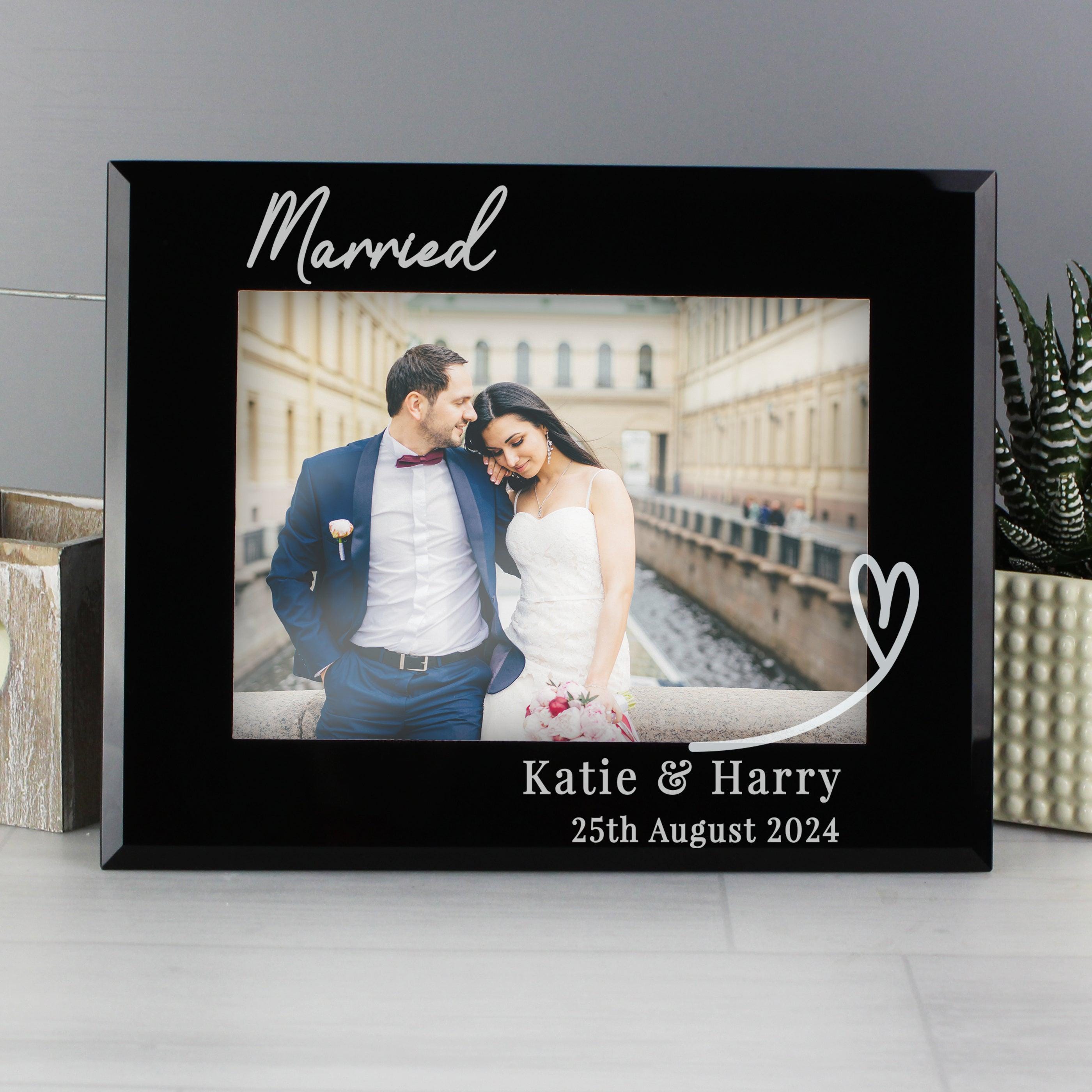 Personalised Heart Black Glass 5x7 Photo Frame - Inspired Creative Gifts