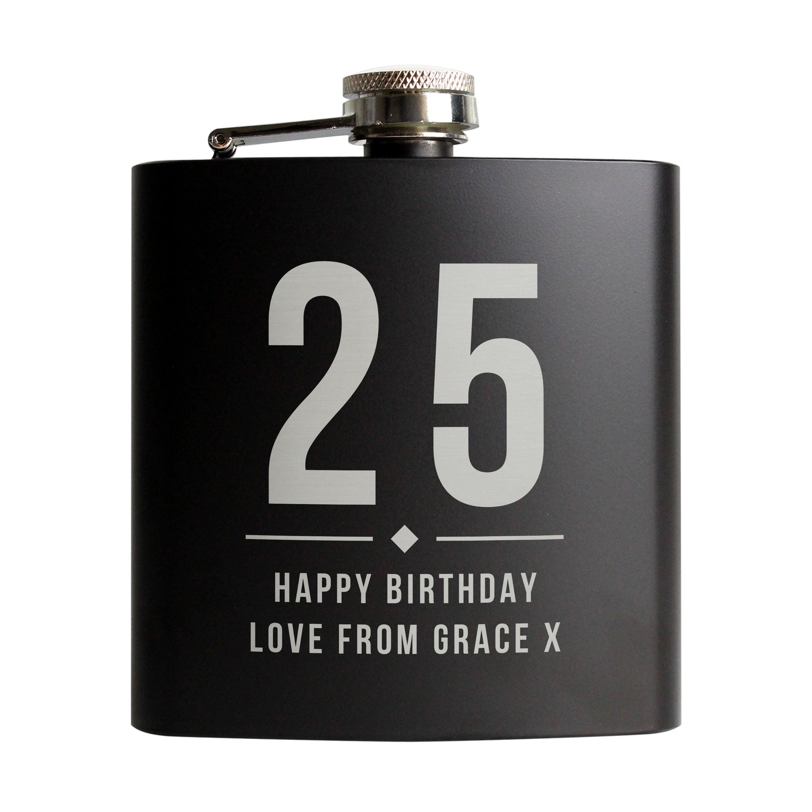 Personalised Big Numbers Black Hip Flask - Inspired Creative Gifts
