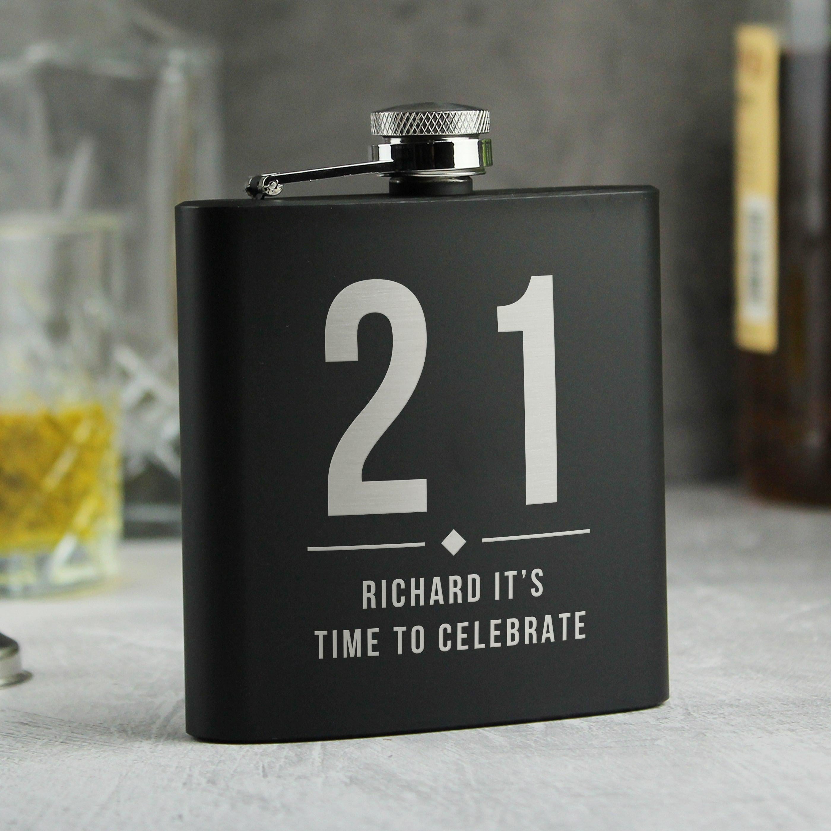Personalised Big Numbers Black Hip Flask - Inspired Creative Gifts