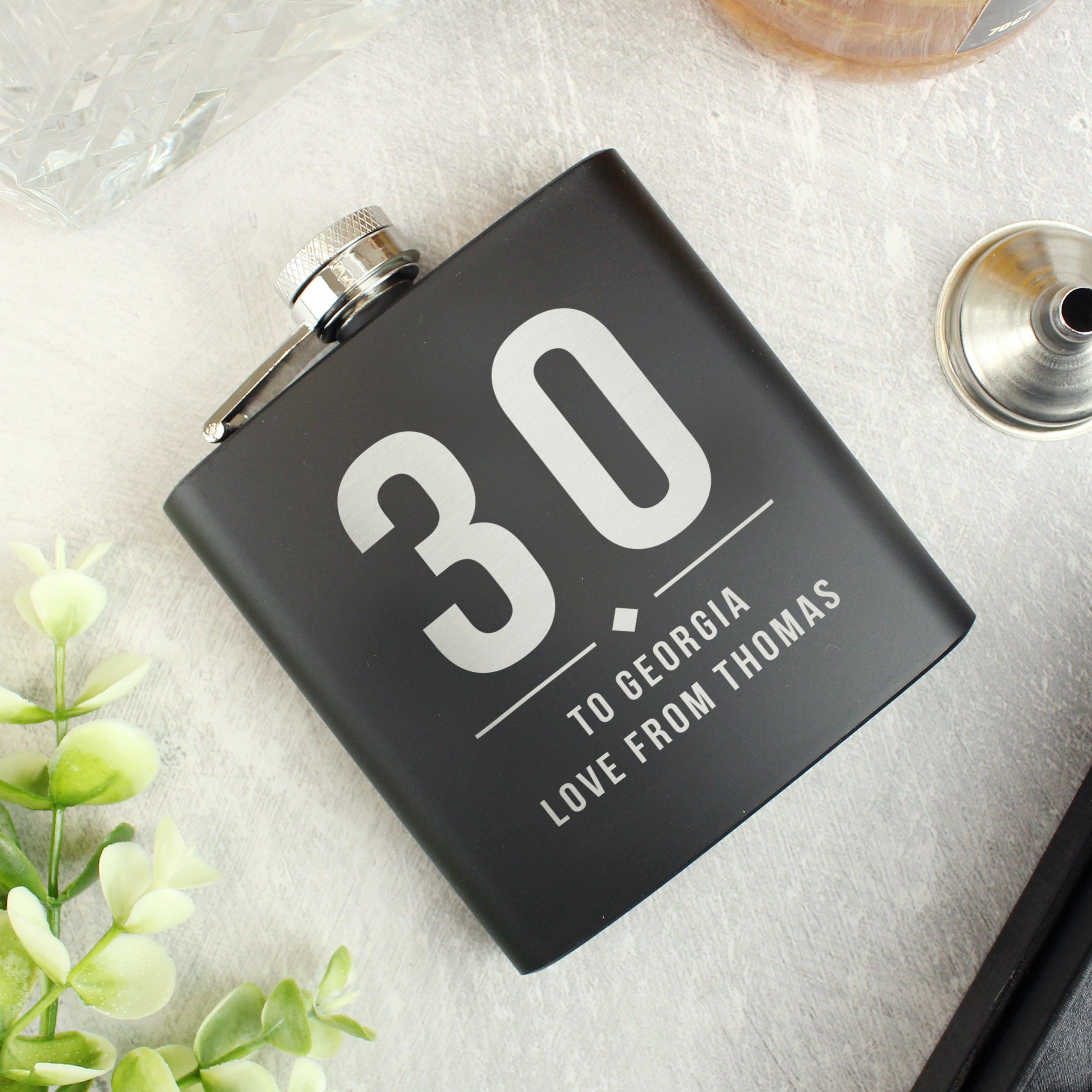 Personalised Big Numbers Black Hip Flask - Inspired Creative Gifts