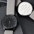 Personalised Mens Matte Black Watch with Grey Strap and Presentation Box - Inspired Creative Gifts